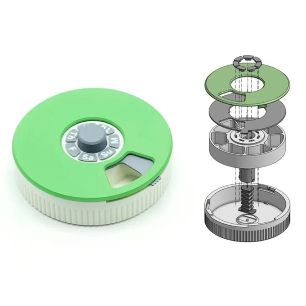

3D Printed Pressing Rotating Medicine Box Grid Design Portable 7-Day Pill Organizer Compact Pill Dispenser Weekly Pill Case