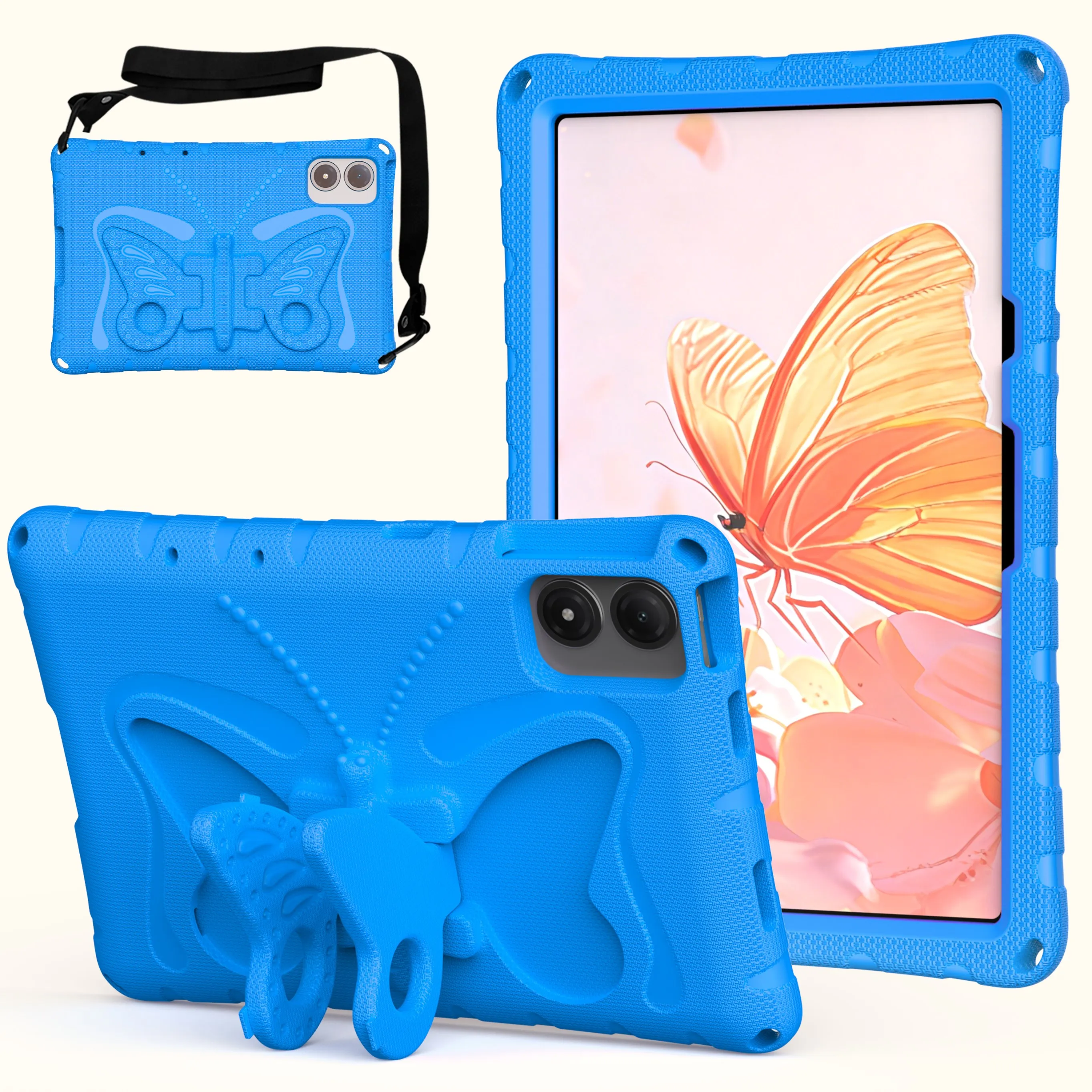 Schmetterlingshülle für Xiaomi Poco Pad M1 X1 C1 9 8 7 6 5 Pro Redmi Kpad 8.8 Pad 2 9.7 Pro SE 11 8.7 Kinder EVA Standhülle mit Nackenband