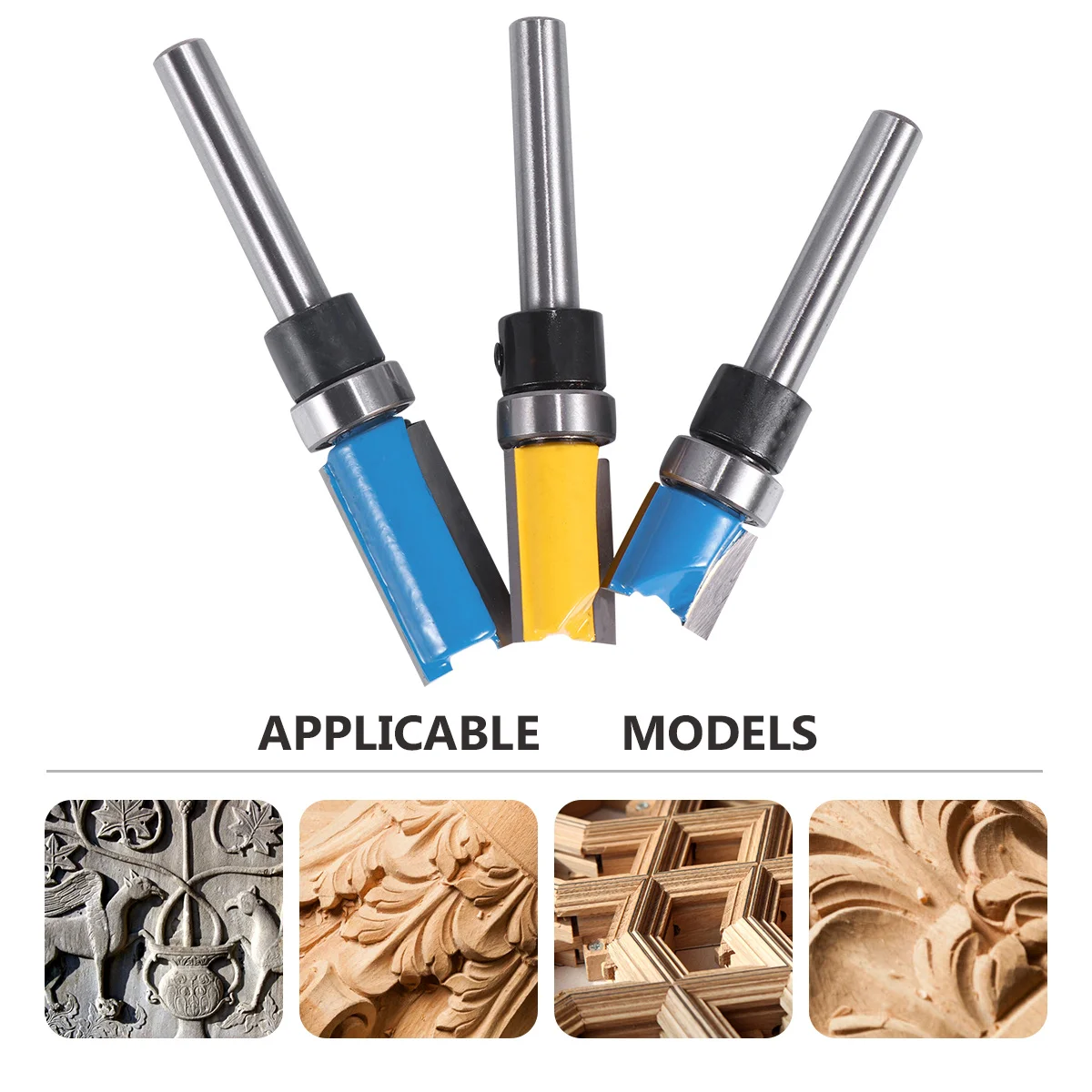 ชุดดอกเราเตอร์ตัดแต่งขอบ 3 ชิ้น ขนาด 1/4 นิ้ว สำหรับงานกัดไม้ เครื่องมือช่างไม้ ตัดเรียบ ทนทาน แข็งแรง เคลือบผิวอย่างดี