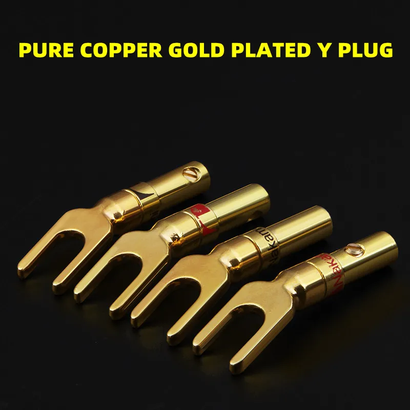 4pcs/8pcs Brass Gold plated Y Spade Speaker Plugs Audio Screw Fork Connector Adapter