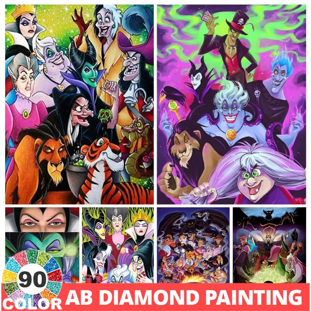 90 Colors AB Disney Villains Diamond Painting Kit Full Embroidery Mosaic Picture DIY Cross Stitch Set Cartoon Decor Home