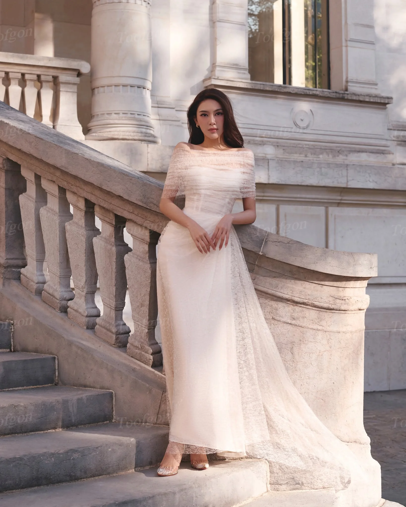 Toofgon Full Lace Midi Customized Wedding Dresses Off The Shoulder Women's Wedding Photo Shoot Dress Formal Party Prom Gowns