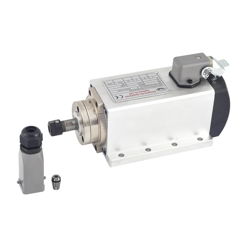 1.5KW ER11 110V 220V CNC Spindle Motor 1500W 24000RPM High Speed Air Cooled Square With Flanged CNC Router Spindle Motor