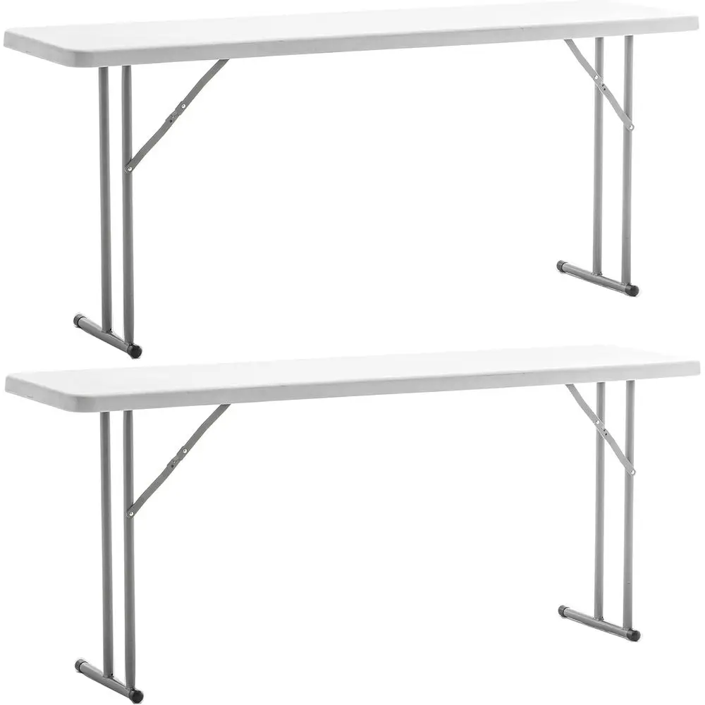 

Set o 2, 5-oot - 60" Long White Plastic olding Seminar Training Table Portable 18" Wide Narrow, 29" High, Events Indoor Outdoor
