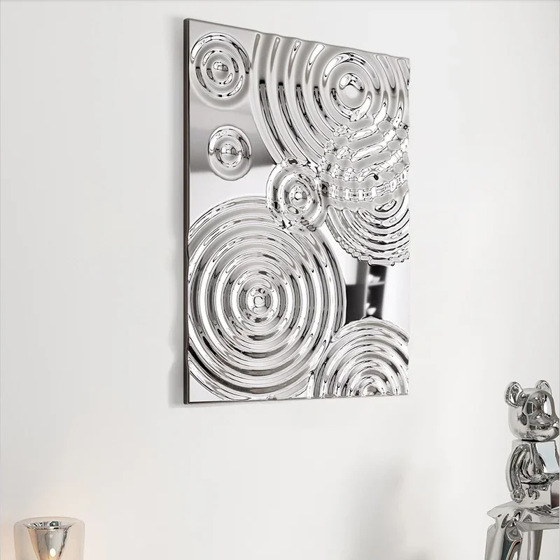 Nn Rectangle Ripples Metal Stainless Steel Background Wall Pendant Living Room Hotel Bedroom Villa Wall Decoration