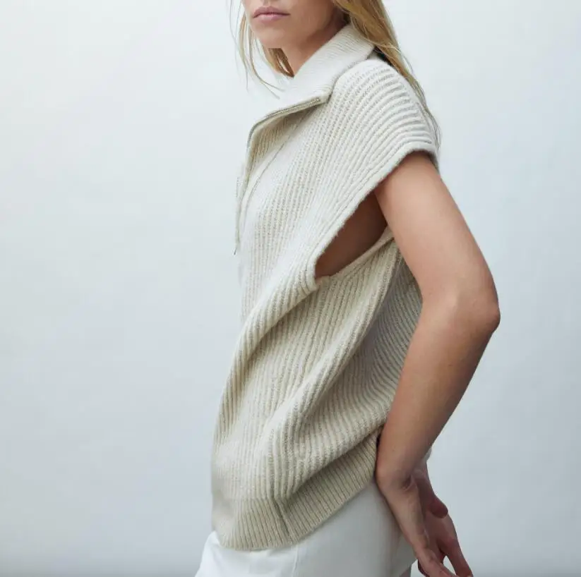 Dzianinowa wełniana kamizelka swetrowa z zamkiem błyskawicznym, dekorowana, codzienna, z wysokim kołnierzem, o regularnym kroju, jednoczęściowa, nowość na jesień i zimę.