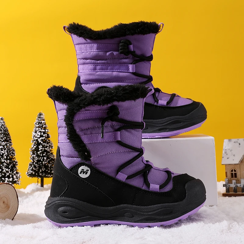 

Winter Warm Windproof Boots for Boys Outdoor Leisure Thick Cold Resistant Cotton Shoe Plush Lining Fashionable and Non Slip Sole