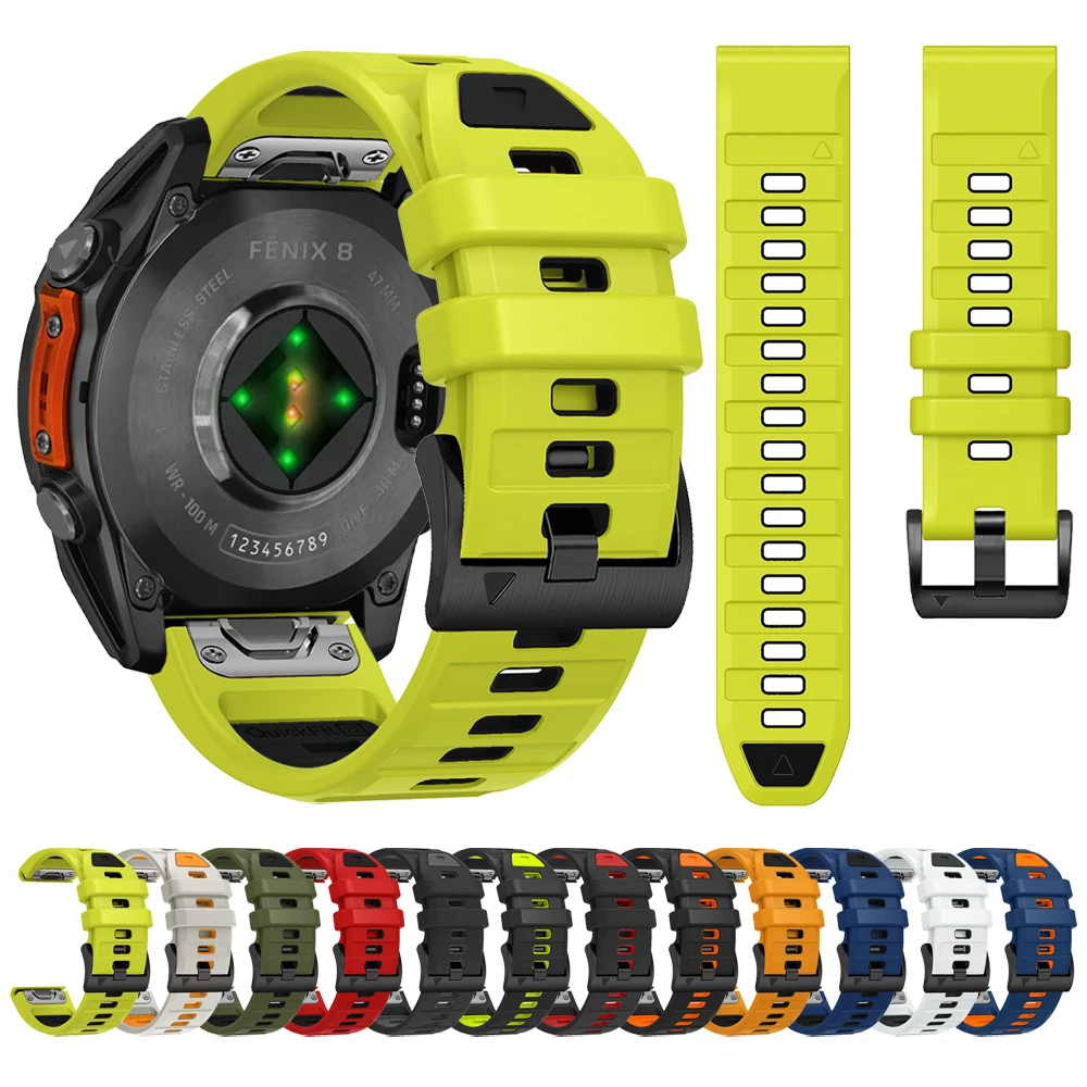 

QuickFit 22 мм 26 мм ремешок для часов Fenix8 для Garmin Fenix E 8 47 мм 51 мм 7 7X 6 6X/Epix Pro/Enduro 3 двухцветный силиконовый ремешок-браслет
