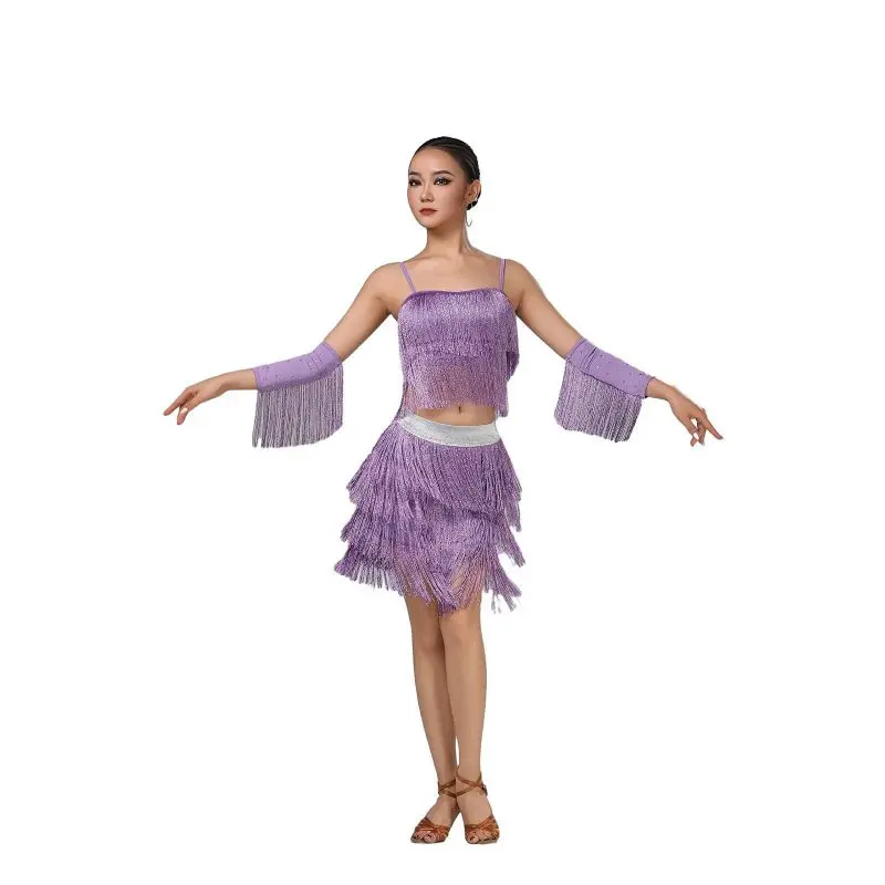 النساء تشاتشا تانجو ممارسة الملابس الكبار هامش Dancewear المرحلة حفلة موسيقية زي فستان رقص اللاتينية أداء الرقص هامش اللباس #5