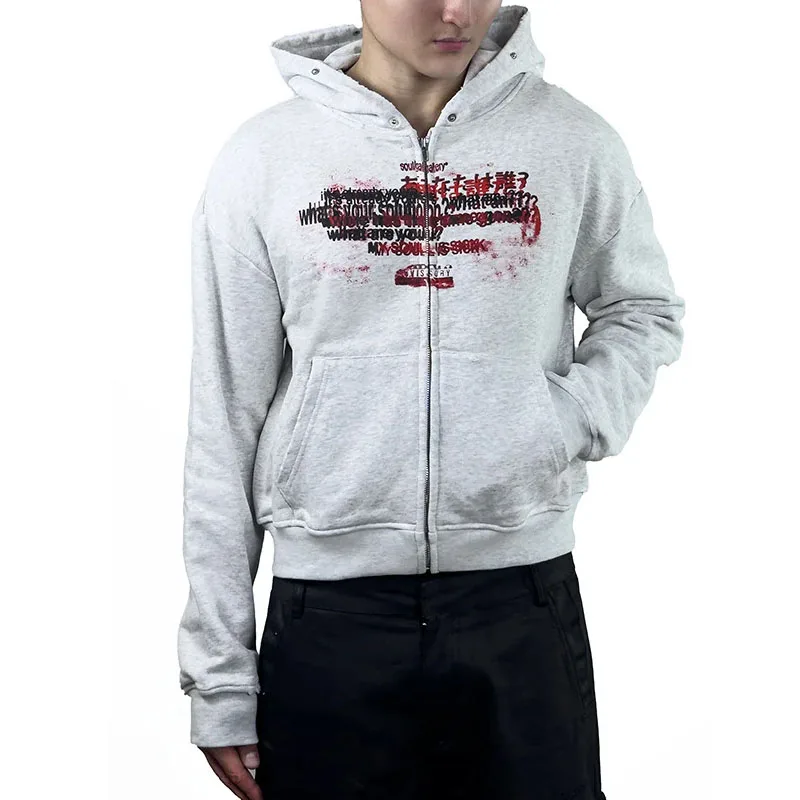 تصميم أزياء الخريف والشتاء الأوروبية والأمريكية لعام 2025 على الطراز الداكن المطبوع في الشارع بتصميم عتيق قابل للفصل مع قلنسوة من القطيفة