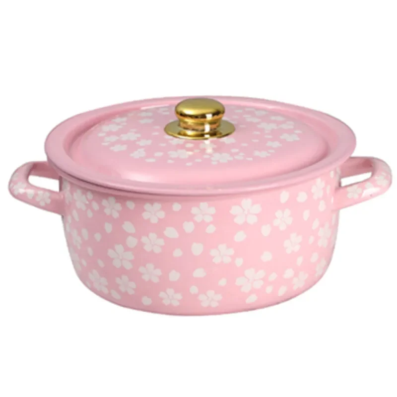 Olla para estofado de esmalte de borde enrollado grueso, olla nostálgica para sopa de porcelana de hierro, diseño de doble oreja para cocina de Gas e inducción