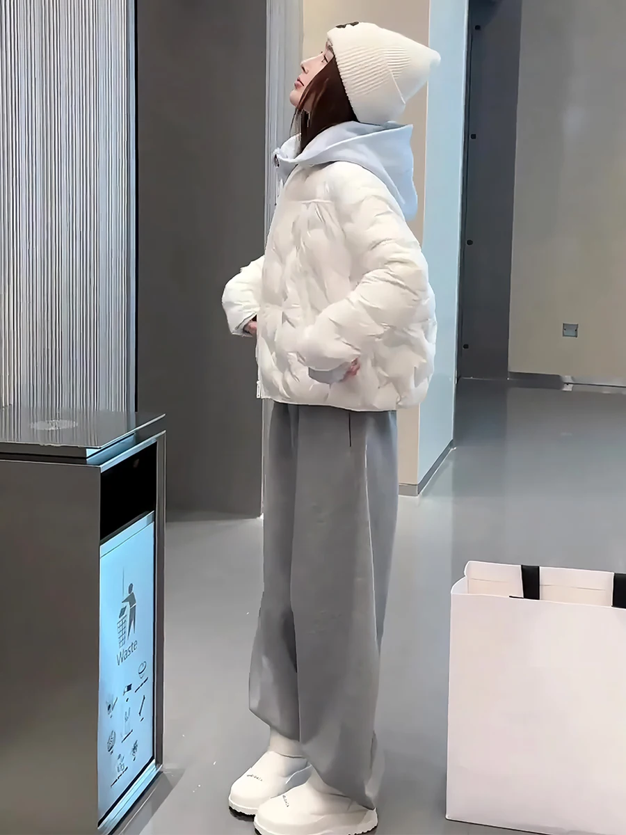 2025 invierno nuevo Sle mujer ort ligero acolchado Jaet Stand Collar cálido Casual suelto ajuste blanco Du abajo abrigo