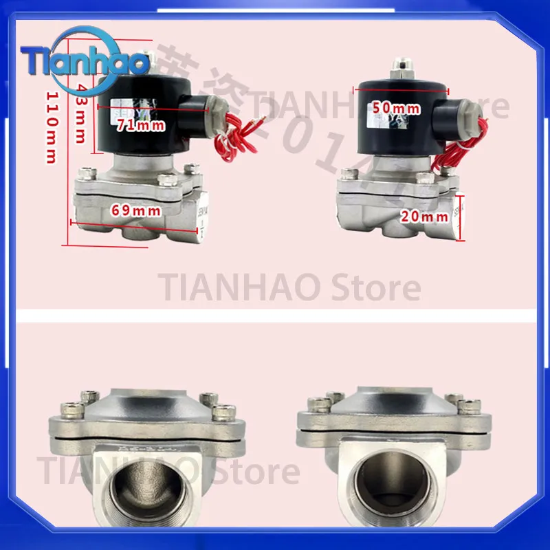 2 Way Electric Solenoid Valve for DN8 DN10 DN15 DN20 DN25 Stainless Steel 304 Pneumatic Normally Open Solenoid Valve for