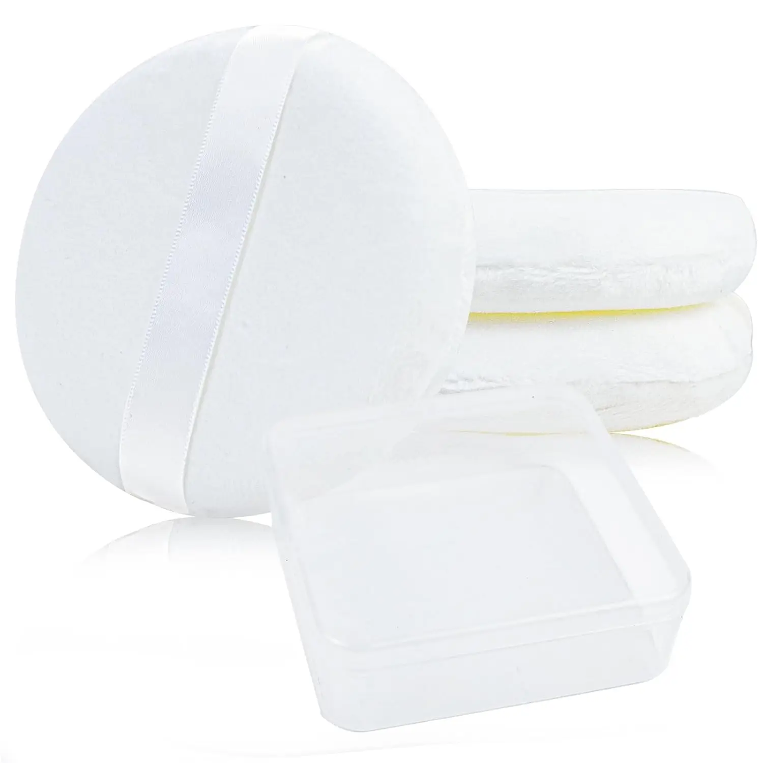 

Набор из 3 очень больших мягких хлопковых пуховок для пудры с контейнером, моющиеся, для лица и тела