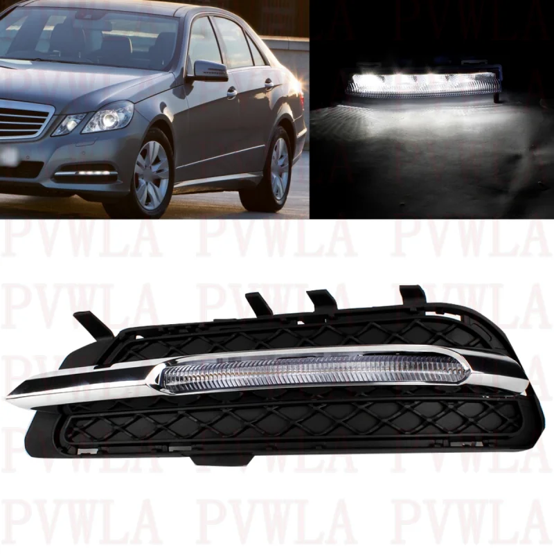 

Left Side LED DRL Daytime Running Fog Light Lamp+Grille Cover+Chrome Trim For Benz W212 E250 E300 E350 2009 2010 2011 2012 2013