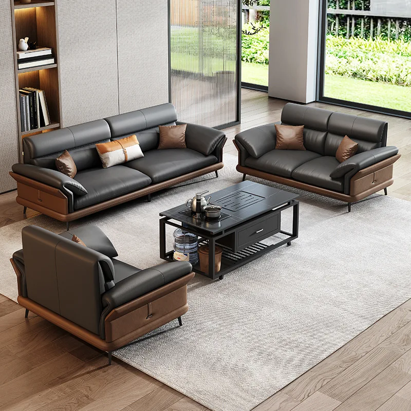 Modern leather reception sofas, office sofas, corporate lobby premium visitor seats