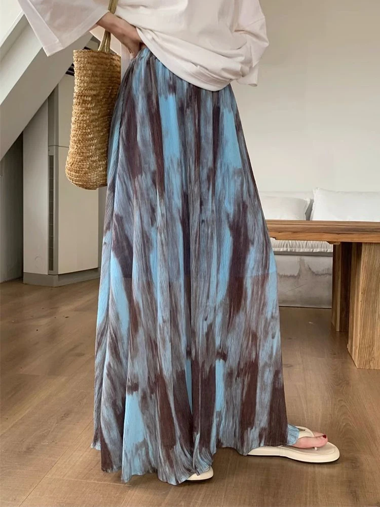 Jmprs Streetwear Tie Dye Long Skirt Women Retro Loose High Waist Skirts Japan Harajuku Vintage Female Spring Summer A Line Skirt