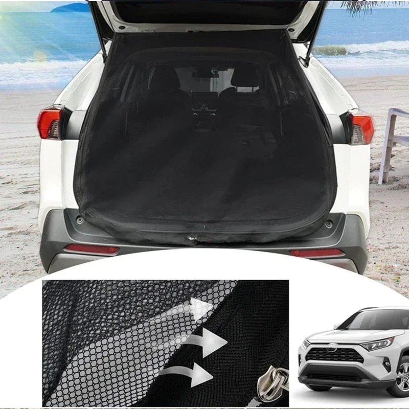 SUV Trunk Tailgate Mosquito Net Car Tailgate Sunshade With Two-way Zipper Breathable Insect-proof UV-proof SUV Trunk Curtain