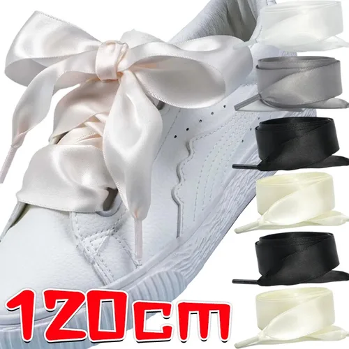 Cordones de cinta de seda satinada para mujer y niña, color blanco Y2K, dulce para zapatillas de deporte, zapatos decorativos Premium, accesorios de cordones con dijes de 120CM
