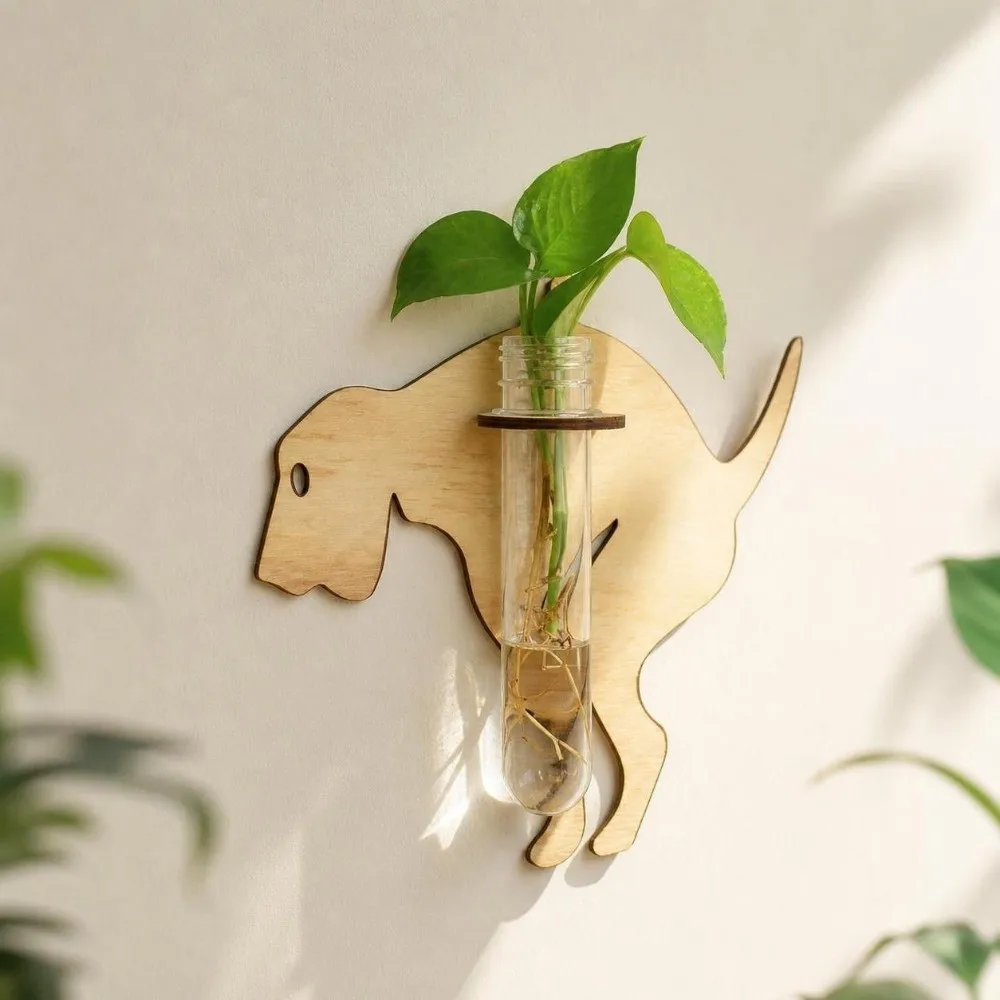 Wall Shelf Wooden Hydroponic Planter Shelf Home Ornaments Vase Wall Decoration Hollow Out Retro Wall