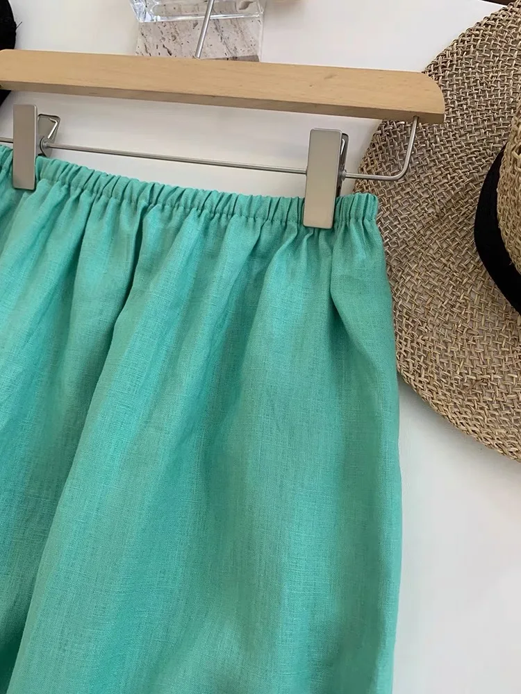 

Mint een Linen f Skirt Women's Summer Elastic Waist Loose Thin Split Mid-Length Skirt Breathable Comfortable A-Line Skirt