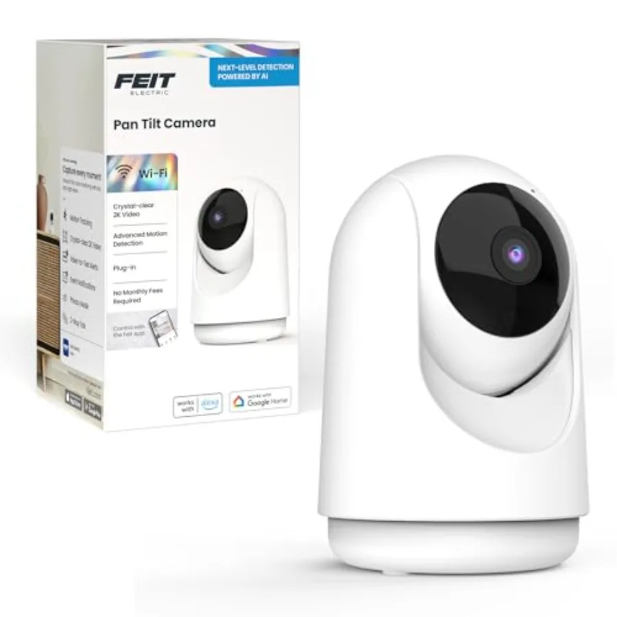 

Feit Electric Smart Indoor Pan Tilt Baby Monitor Camera 2K WiFi Security Camera with AI Motion Alerts Motion Tracking Night Vis
