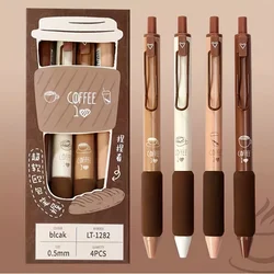 4 Stuks Schattige Kawaii Koffie Zachte Brood Gel Pen Set 0.5Mm Zwarte Kleur Inkt Voor Het Schrijven Van Kantoor School Briefpapier Benodigdheden