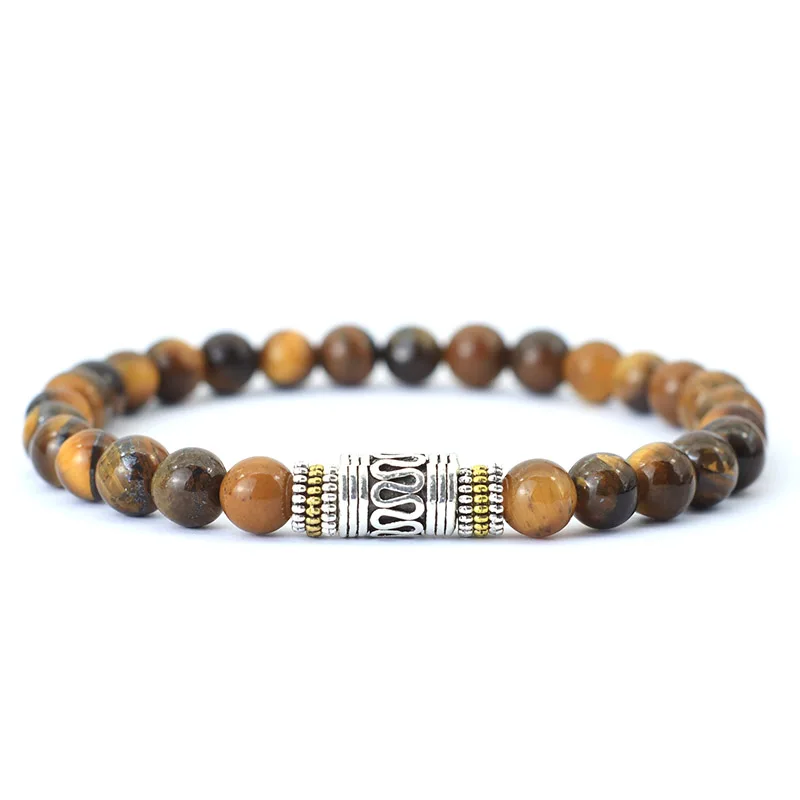 New Simple Retro 6mm Beaded Men Braclet for Leisure Outdoor Sports Yoga Meditation Pulsera Natural Volcano Tiger Eye Map Braslet