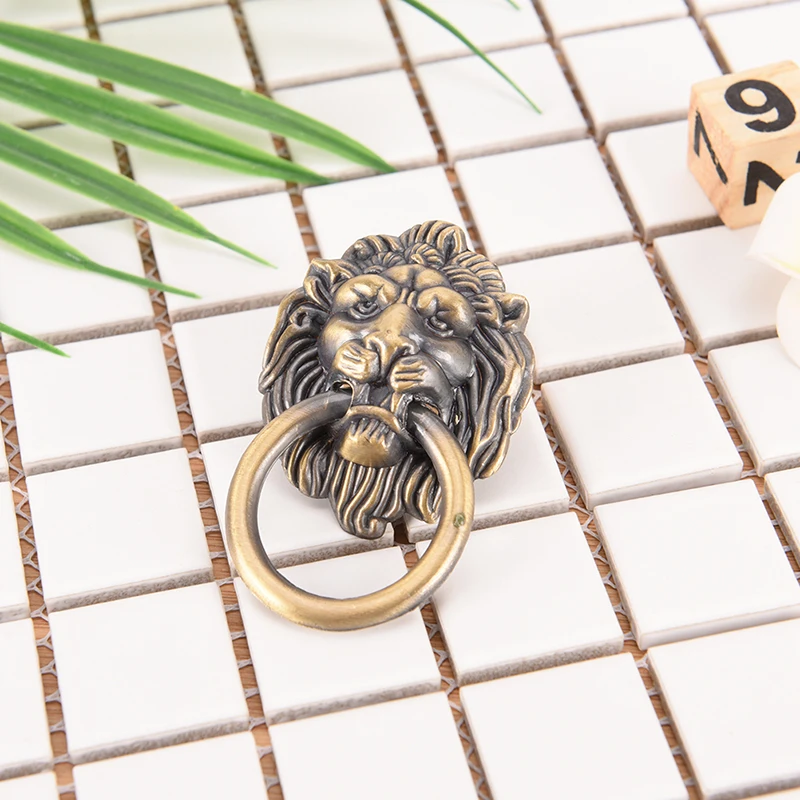 1pc Vintage Brass Lion Head Handle Door Knocker Two Dragons Frolicking Door Handle Animal Head Wooden Door Glass Door Handle