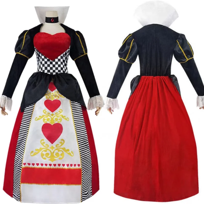 Disney Alice In Wonderland Cosplay Costumes Queen Of Hearts Dress Red Queen Female Women Elegant Halloween Party Dress Clothing