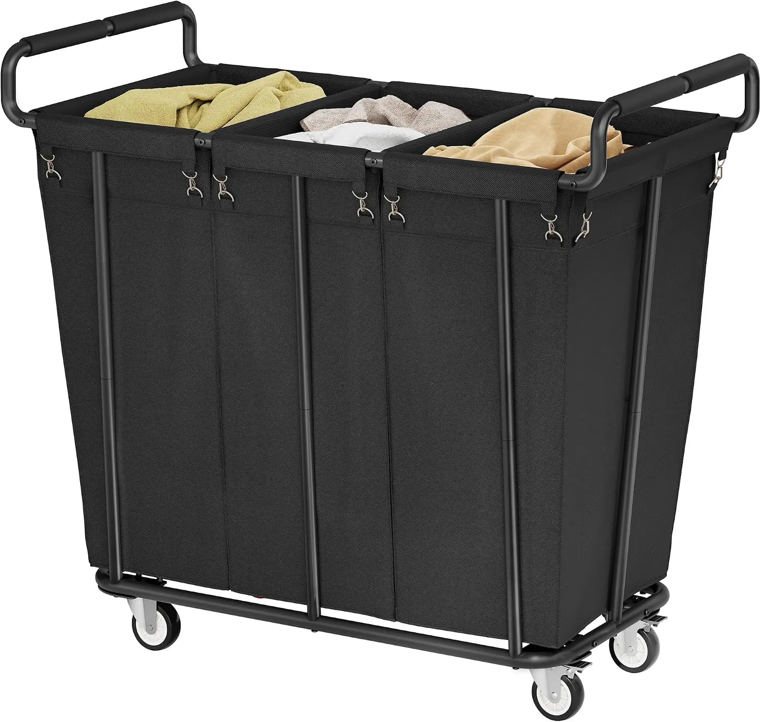 Three Hundred Sixty Liter Large Rolling Laundry Hamper Sorter Cart Three Removable Waterproof Bags Heavy Duty Dirty Clothes Basket Organizer For Laundry Room Bathroom Black