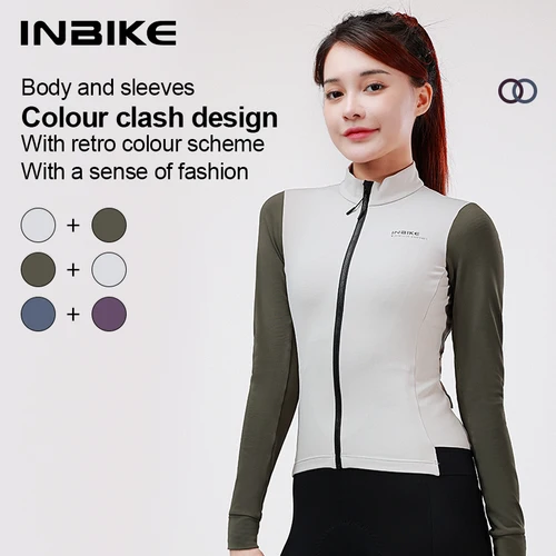 Imagen 2 del producto INBIKE-Conjunto de Jersey térmico cálido para ciclismo para mujer, cómodos pantalones con pechera de lana para bicicleta de carretera, ropa de montaña a prueba de viento con bolsillos
