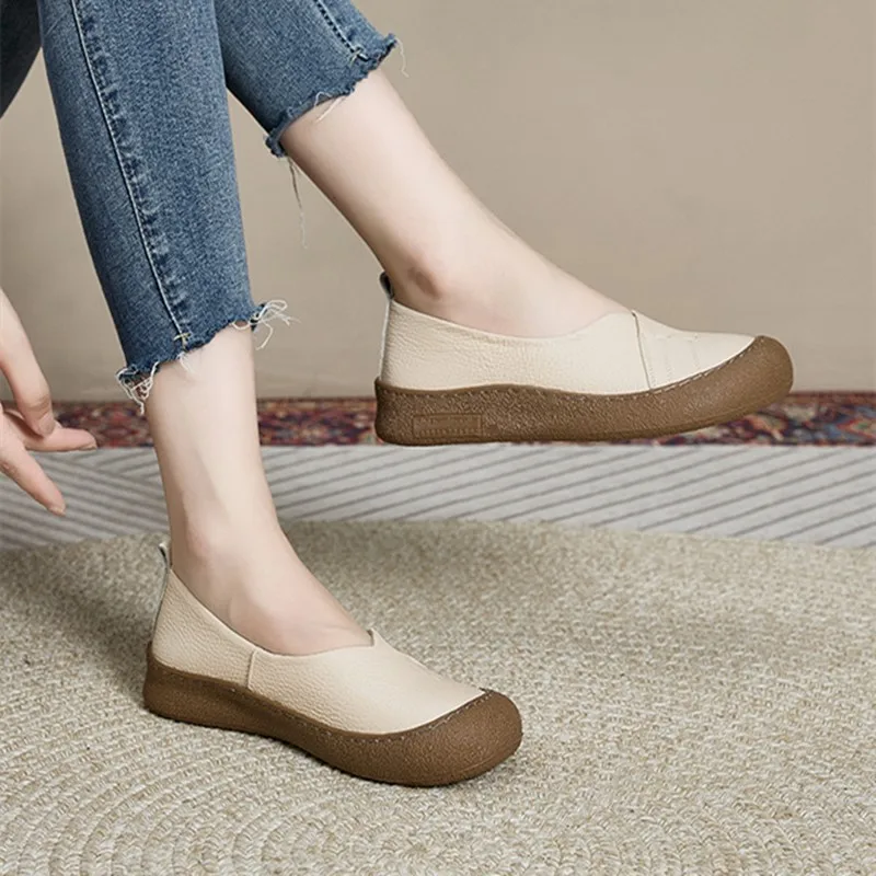 

Women's Shoes 2025 New Top Layer Cowhide Flat Shoes, Women's Casual Single Shoes Luxury Shoes Sneakers Women