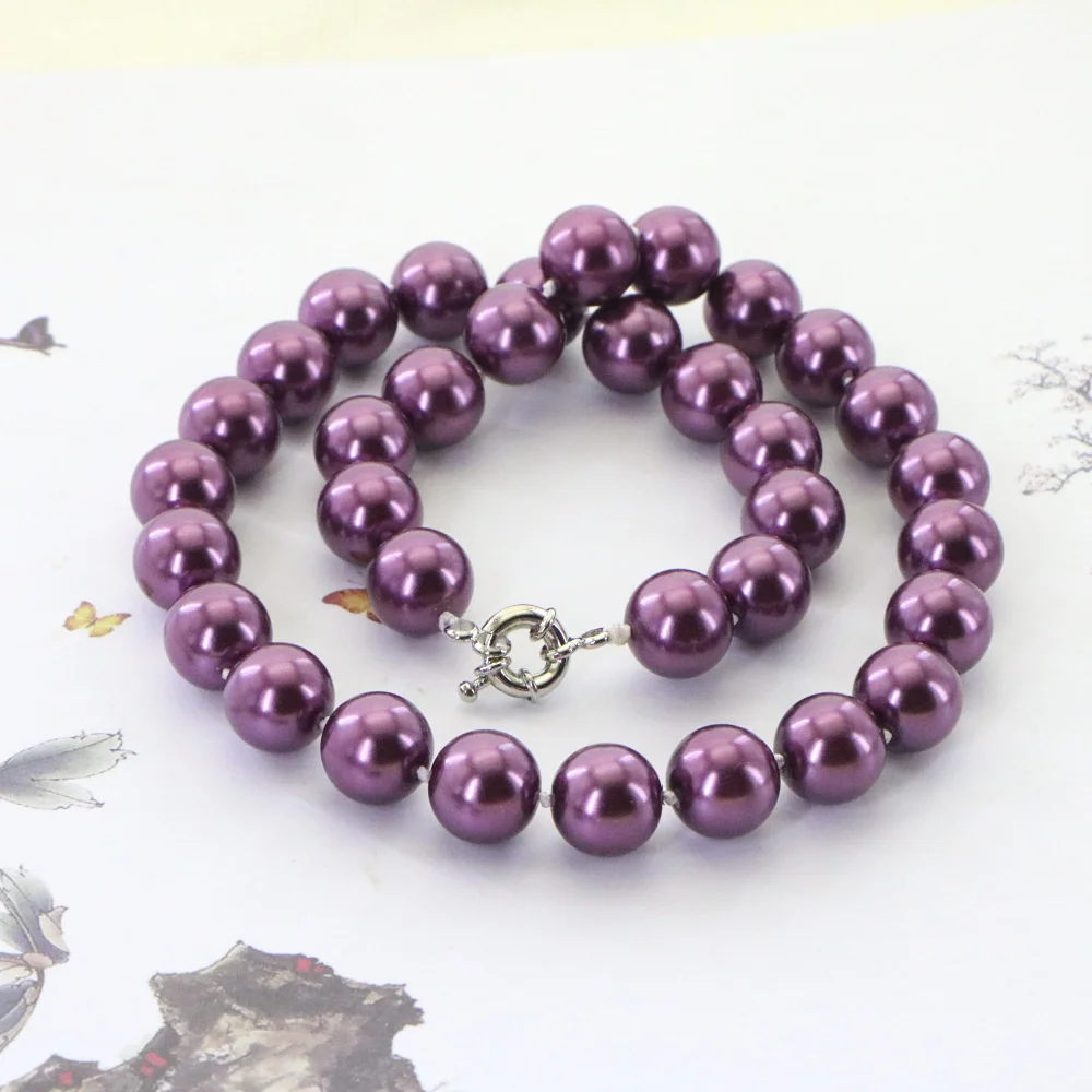 Accessories Christmas Gift 12mm Purple Round shell Pearl Beads Necklace Bracelet Earrings Sets Jewelry Making Design Women Girls