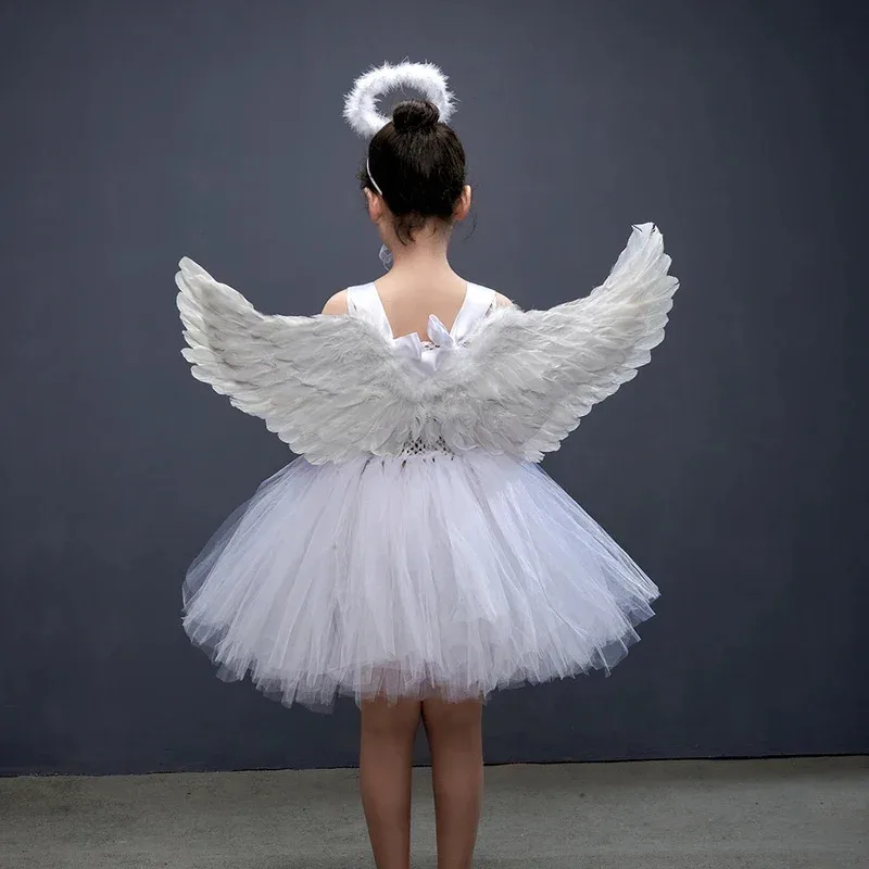 White Angel Heaven Christmas Fancy Dress Up Costume for Girls Cosplay Halloween Party Tutu Dress Princess Fairy Kids Outfit