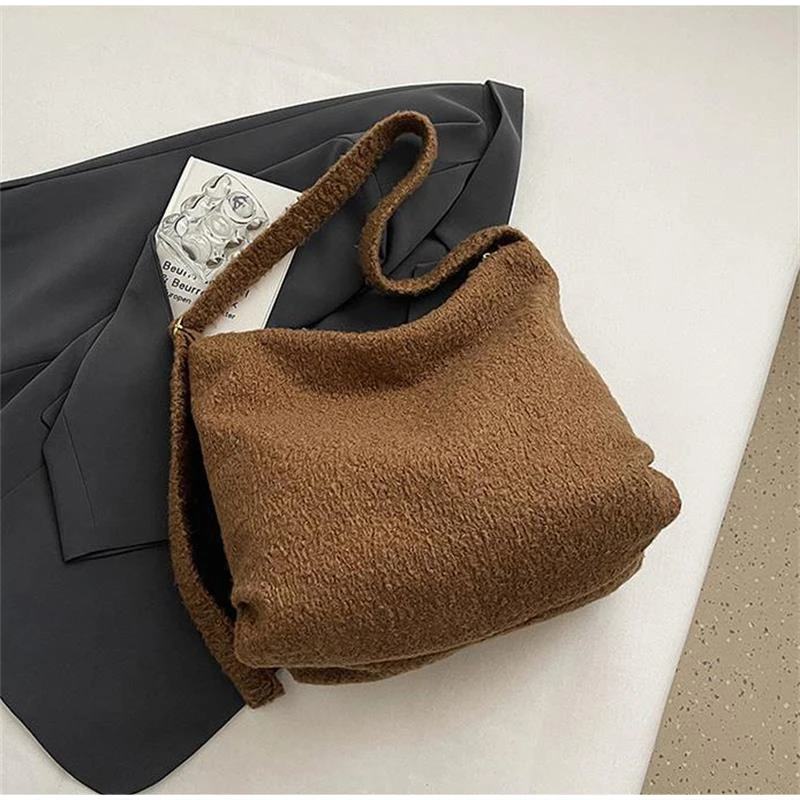 حقيبة كتف نسائية من القطيفة للخريف والشتاء بسحاب ذات سعة كبيرة وحزام كتف واحد وحقيبة كروس بسيطة للركاب #6