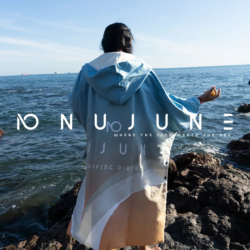 Nu-June Beach Surf Poncho Hooded Fleece Lined Button Bath Towels Women Surfing Poncho Gym Sports Towel Wetsuit Changing Bathrobe