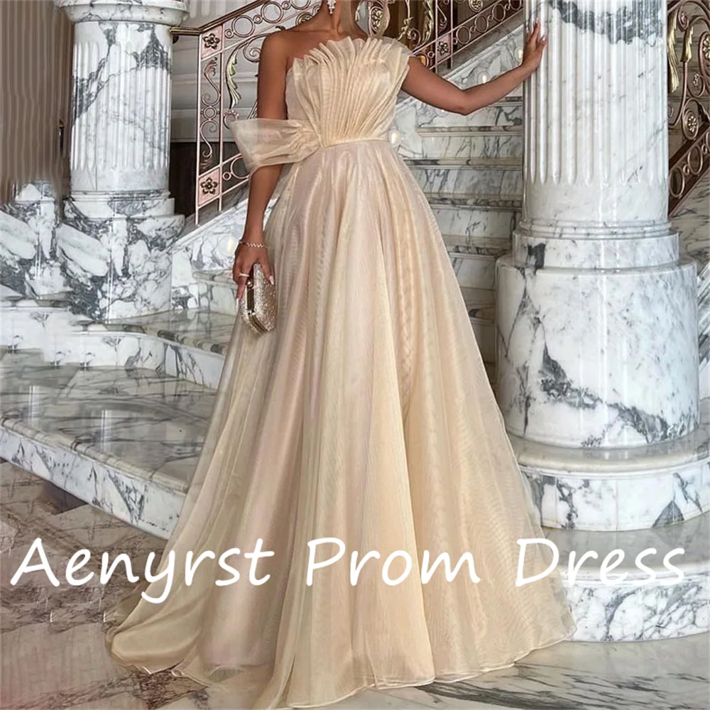 Aenyrst Champagne Scalloped A Line Evening Dresses Off The Shoulder Tulle Prom Dress Floor Length Dinner Party Gowns customized