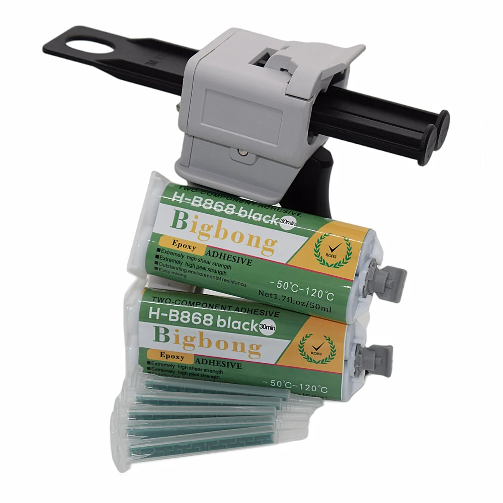 2 Stück Schwarz 1:1 Kleber 50 ml Epoxidharz AB Klebstoffe -50 ℃ -120 ℃ & 5 Stück statische Mischerdüsen und 50 ml AB-Klebepistolen-Spenderwerkzeuge – Detail 2