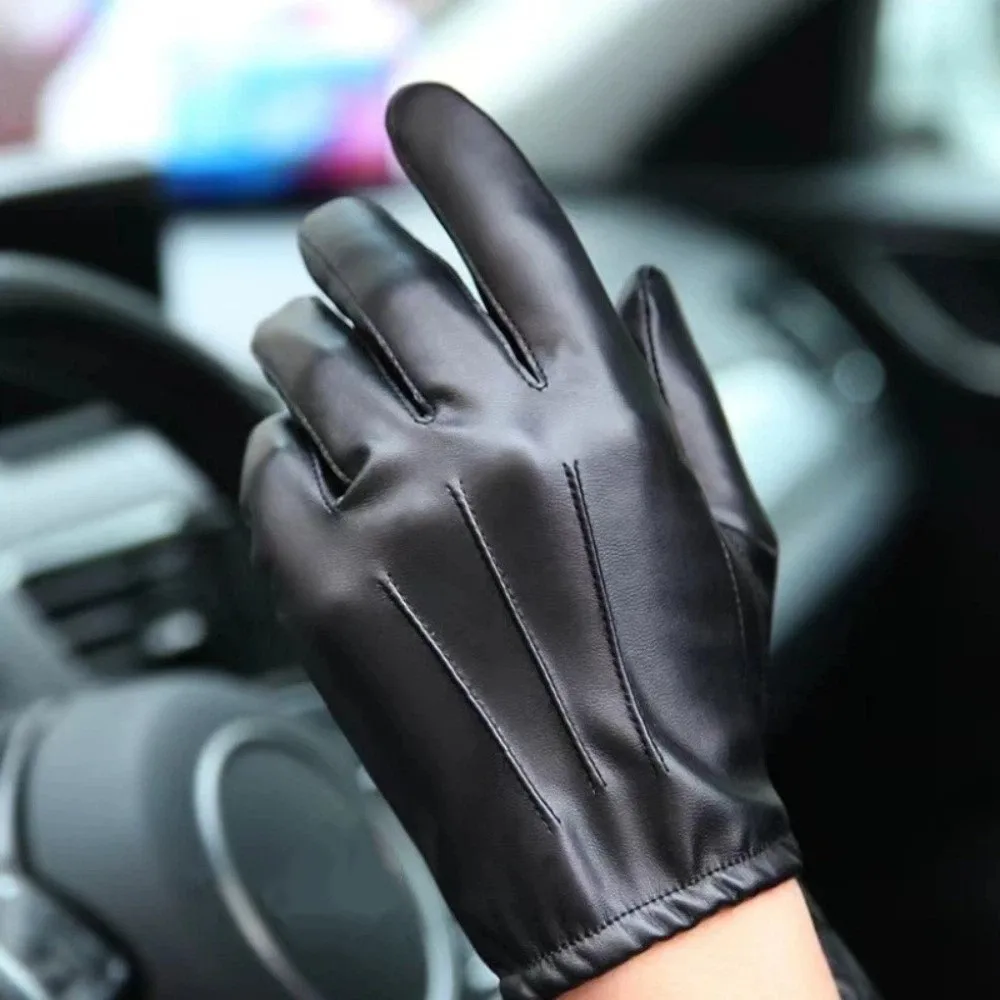 Fashion Black Driving Gloves Punk Cool Full Finger Mittens Anti-Slip Gothic PU Leather Gloves Outdoor