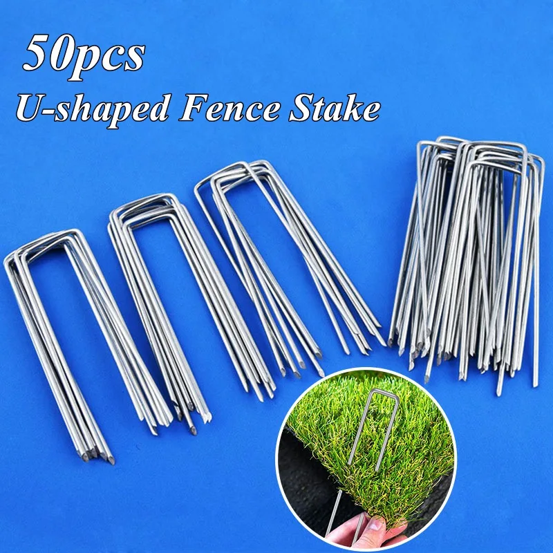

50pcs U-type Garden Staples Fence Stake ,Sod Pins Galvanized Landscape Stakes Spike for Holding Floor Weed Barrier Ground Cover