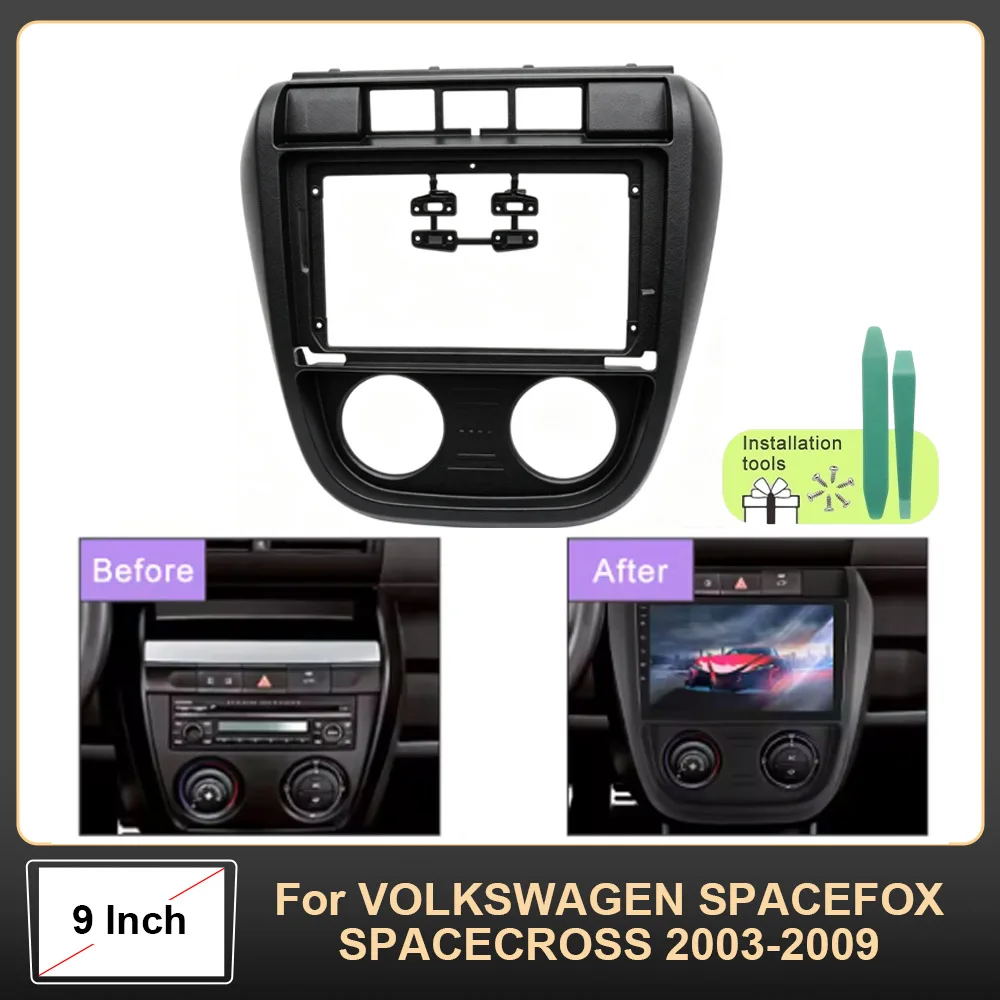9 Polegada fascias de rádio do carro android player estéreo 2din unidade principal painel painel quadro para volkswagen spacefox/spacecross 2003-2009