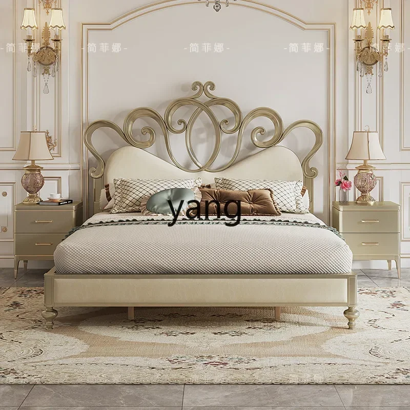 LH light luxury flannel bed master bedroom cream wind double solid wood wedding bed