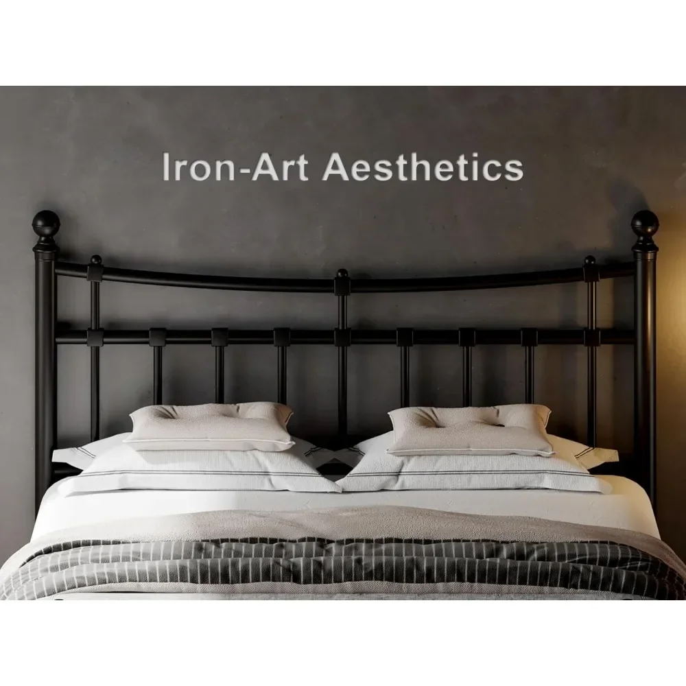 Queen Size Metal Bed Frame with Modern Iron-Art Headboard, Platform Bed Frame with 12