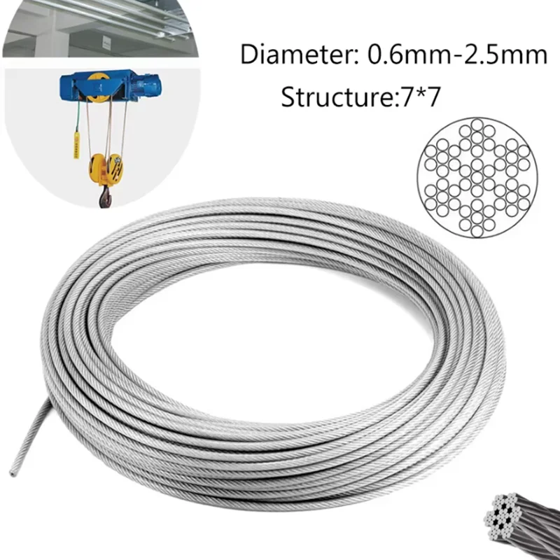 5m Vinyl Coated Wire Rope Stainless Steel Clothesline Lifting Lock Aluminum Sleeve Traction Safety Rope Guardrail Protection