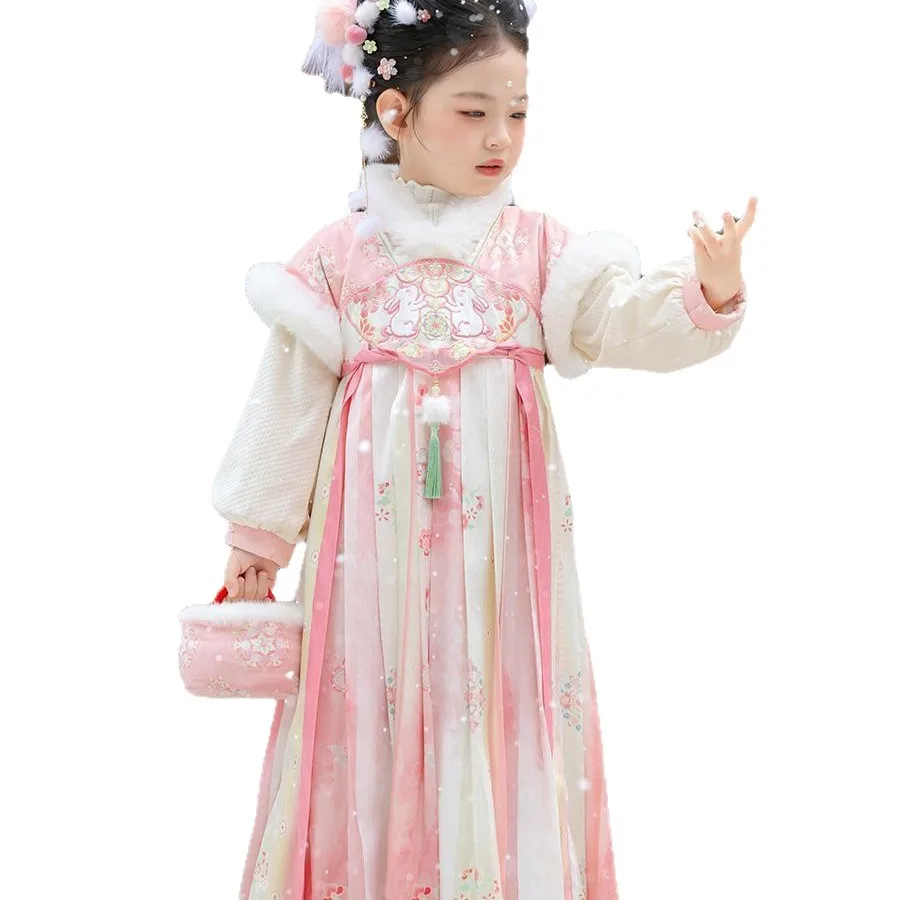 2025 الفتيات الجنية Hanfu الأطفال شتاء دافئ التطريز تانغ فستان بتصميم بدلة طفل أطفال هدية عيد ميلاد الملابس الصينية السنة الجديدة #3