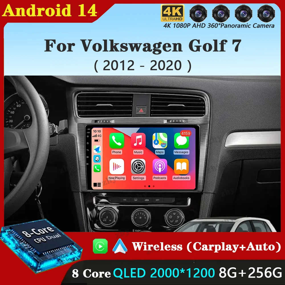 Android 14 Car Radio For Volkswagen VW Golf 7 VII GOLF MK7 GTI R 2012-2020 Carplay Android Radio Car Stereo Multimedia Player BT