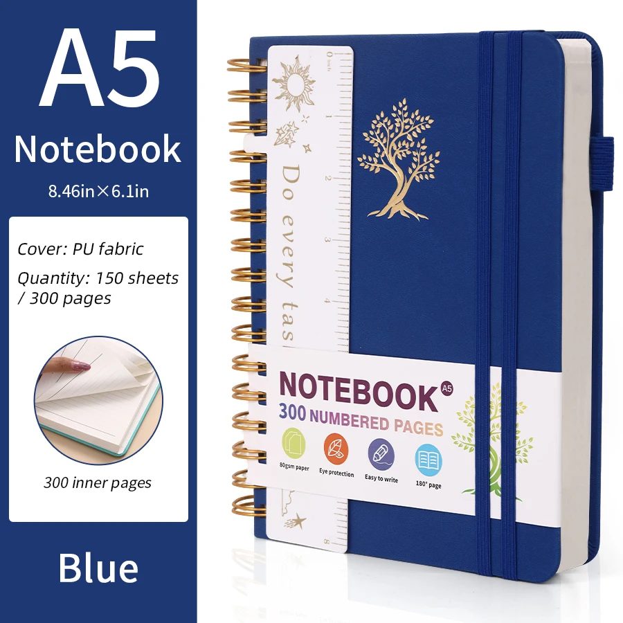 A5 Hardcover Spiralgebundenes Notizbuch Journal 300 Linierte Seiten mit Nummern für Frauen Männer Schule – Detail 8
