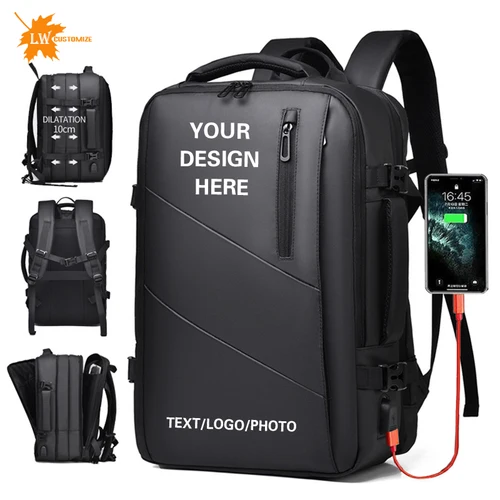 Imagen 1 del producto Mochila para ordenador portátil con logotipo personalizado para hombre, mochila expandible con múltiples bolsillos de 17 pulgadas, mochila escolar impermeable, bolsa de viaje de negocios con estampado