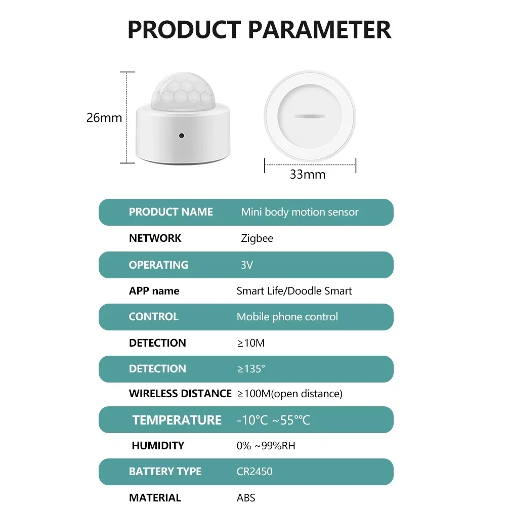 Zigbee Mini PIR detektor gerakan 2 in 1, bekerja dengan baik + lampu Lux terang inframerah keamanan pencuri Sensor Alarm